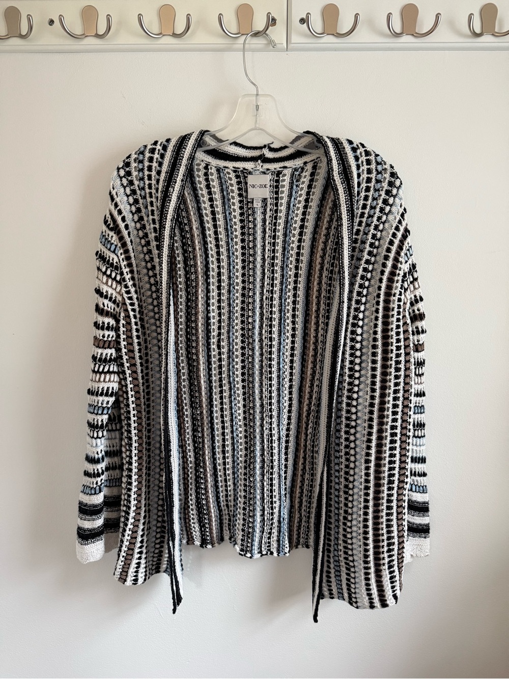 NIC+ZOE Open-Front Striped Crochet Summer Cardigan